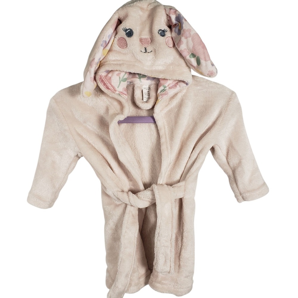 Modern Baby Bunny Robe 0-9M Beige Floral Hooded Spa Bath Cozy Plush